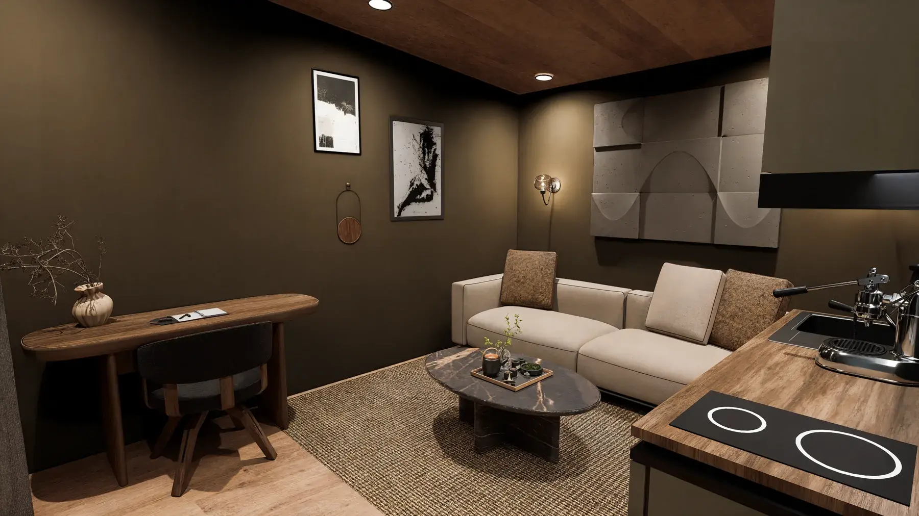 Dark contemporary interior visualization