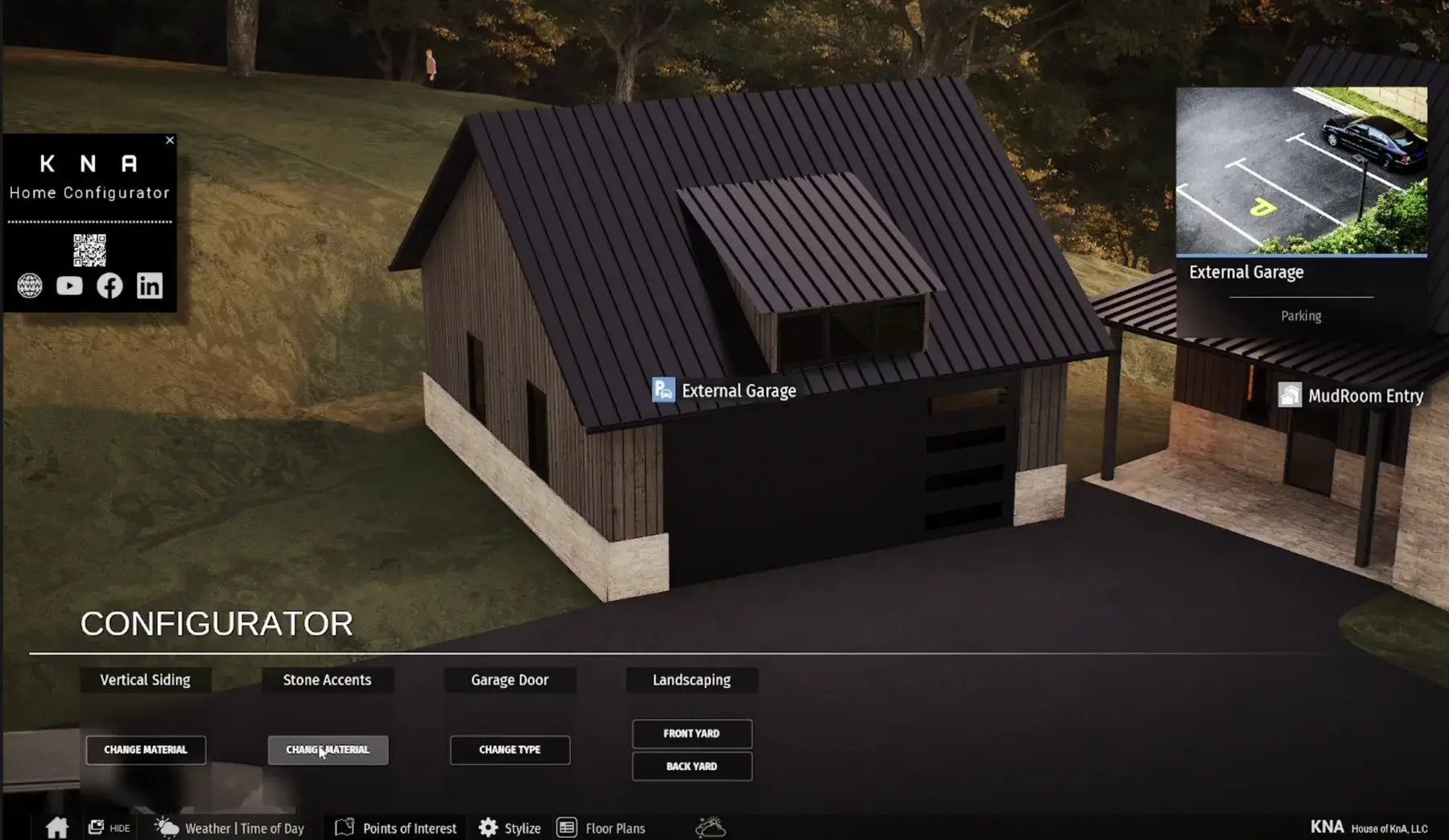 Lake house configurator material and exterior option controls
