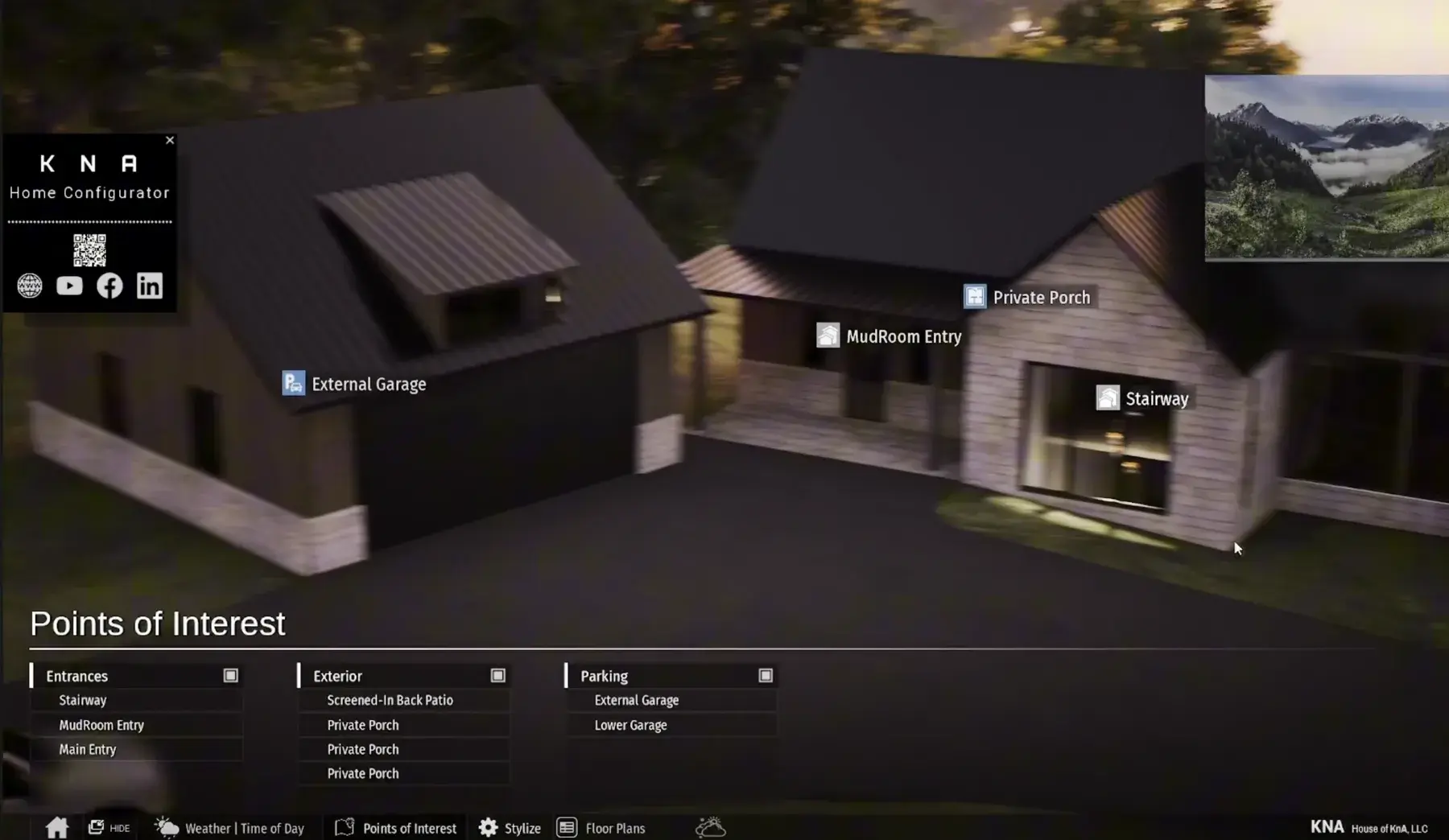 Lake house configurator with points of interest visible on the model
