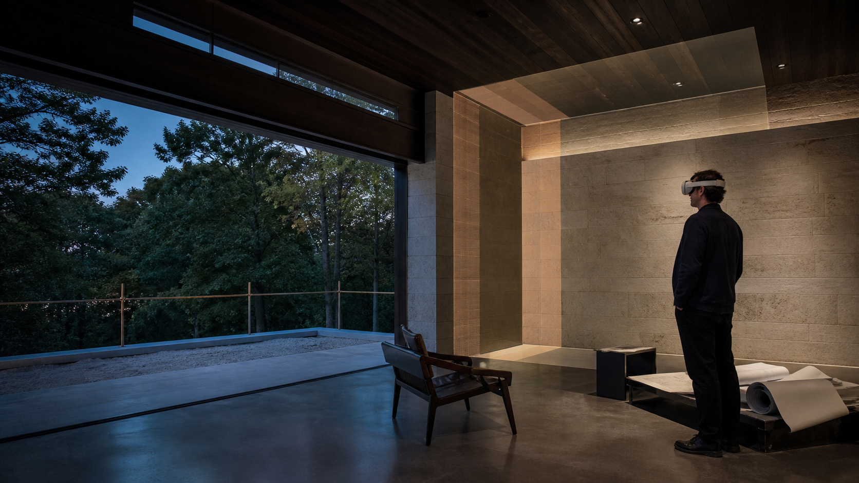 Conceptual full-scale review in an unfinished architectural interior